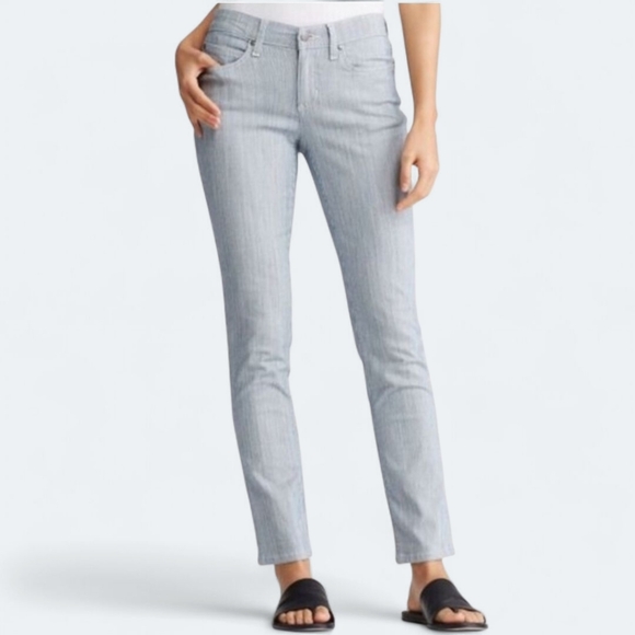 Eileen Fisher 4P Petite Jean Low Rise Pinstripe Slim Fit Tencel Organic Cotton - Picture 1 of 16